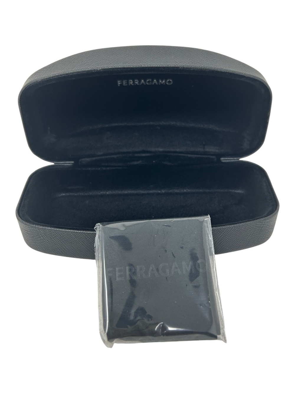 Salvatore Ferragamo Black Saffiano Leather Eyeglasses Case With Cleaning Cloth
